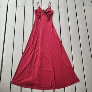 Vintage 70s Burgundy Red‎ Ruched Disco A-line Maxi Dress XS/S | Retro Glam Party